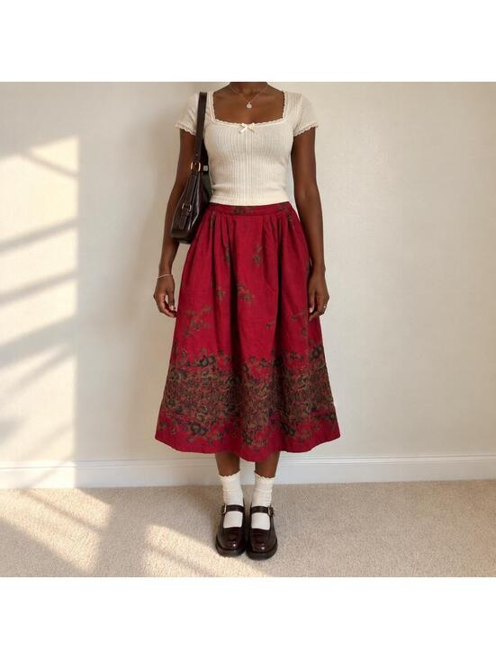 Dresses & Skirts - Vintage 80s/90s John Mazzo Corbin Floral Pleated Midi Skirt